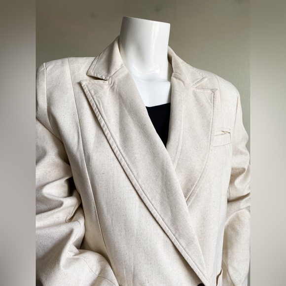 Mistress Rocks Linen Oatmeal Neutral Beige Oversized Blazer Double Breasted XS - Picture 7 of 12